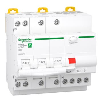 Schneider Resi9 3P+N 20A C-Courbe RCBO 30mA 6kA - R9D55720, Verzenden