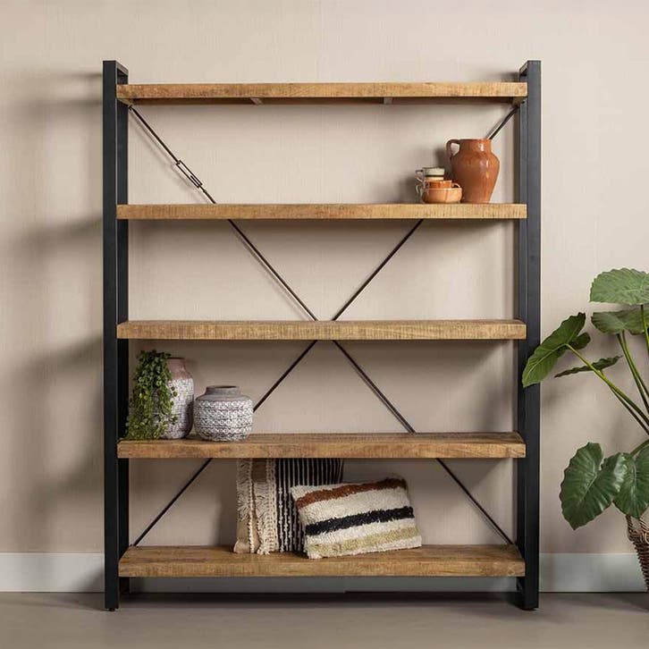 Boekenkast Mangohout Britt 160 cm, Huis en Inrichting, Kasten | Boekenkasten, Nieuw, Overige houtsoorten, Verzenden