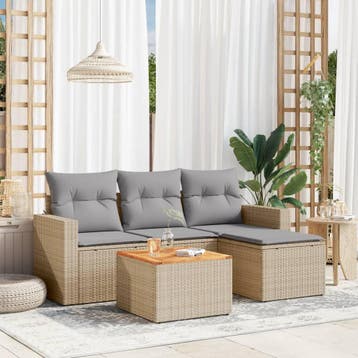 vidaXL 5-delige Loungeset met kussens poly rattan gemengd, Verzenden, Nieuw, Loungeset