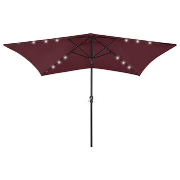 vidaXL Parasol met LEDs en stalen paal 2x3 m bordeauxrood, Verzenden