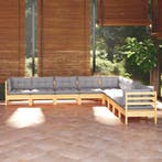 vidaXL 9-delige Loungeset met grijze kussens massief, Verzenden, Loungeset