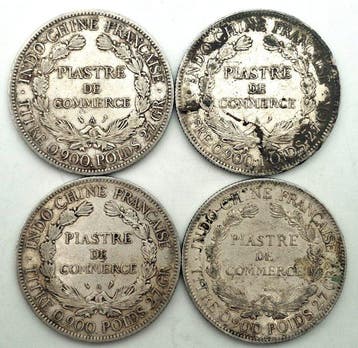 Frans Indochina. Piastre de commerce 1907-A, 1908-A, 1913-A