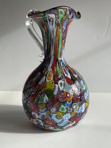 Polychrome Millefiori Mosaic Ewer / Pitcher – Murano – 18 cm, Antiek en Kunst