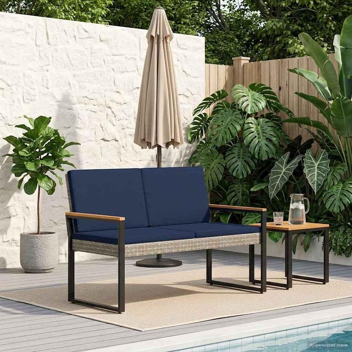 vidaXL Tuinbank Grijs en Marineblauw 107 x 61 x 80 cm poly, Tuin en Terras, Tuinsets en Loungesets, Nieuw, Verzenden