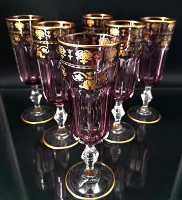 Artemisia - Champagne fluitje (6) - Lilium - Kristal, gouden, Antiek en Kunst