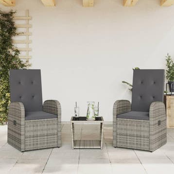 vidaXL 3-delige Tuinset met kussens poly rattan grijs, Verzenden, Nieuw, Tuinset
