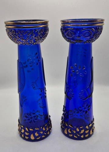 Vaas (2) - Glas - Kobalt blauw vazen