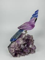Rare piece - Handgesneden amethyst papegaai op amethyst -