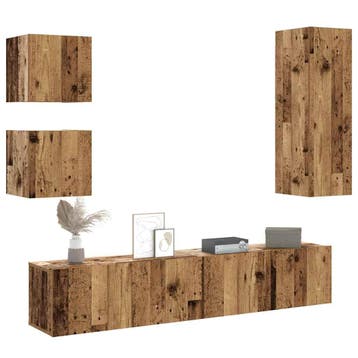vidaXL 5-delig Tv-meubelset wandmontage bewerkt hout oud, Verzenden, Nieuw