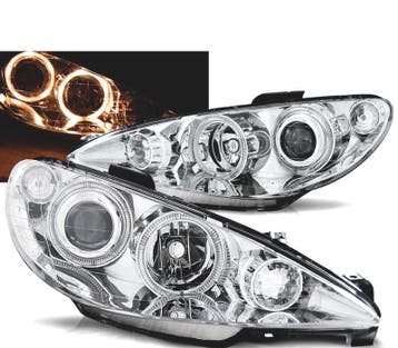 PHARES POUR PEUGEOT 206 02- ANGEL EYES CHROMÉ 4K, Verzenden