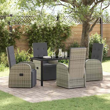 vidaXL Tuin Eettafel Set 5 st Grijs poly rattan, Tuin en Terras, Verzenden, Nieuw