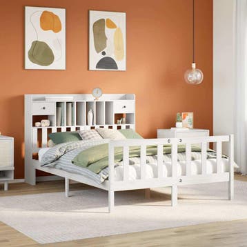 vidaXL Bed met boekenkast zonder matras grenenhout wit, Verzenden, Nieuw