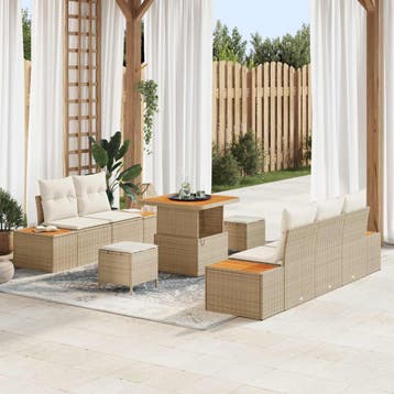 vidaXL Tuinbank Set 8 pcs 7-Seater Beige en Crème, Verzenden, Nieuw