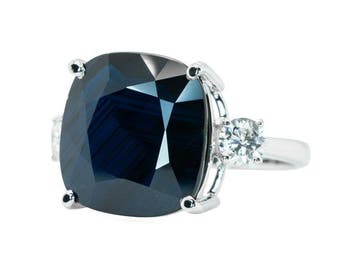 Ring - 14 karaat Witgoud, Deep Blue (No Heat) - 13.08ct. tw., Nieuw