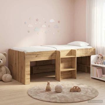 vidaXL Kinderhoogslaper Artisanaal eiken 90 x 200 cm Bewerkt, Verzenden