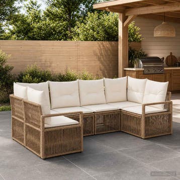 vidaXL Tuinbank Set 6 st 6-Aantal zitplaatsen Beige poly, Verzenden, Nieuw