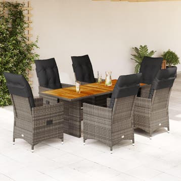 vidaXL 7-delige Tuinset met kussens poly rattan grijs, Verzenden, Nieuw, Tuinset
