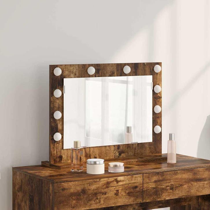 vidaXL Make-up Spiegel Rechthoekig Rook Eiken 60 x 45 x 18, Huis en Inrichting, Woonaccessoires | Spiegels, Nieuw, Verzenden