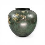 Japanse koperen bloemvaas met goud- en zilverinleg — Vier