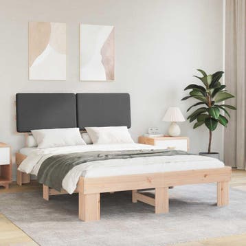vidaXL Bedframe met Gevoerde Hoofdbord Donkergrijs 150 x 200, Huis en Inrichting, Slaapkamer | Bedden, Verzenden, Nieuw