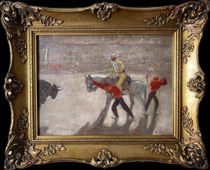 Kurt Leyde (1881-1941) - Spanish Bullfight: 1918, Antiquités & Art, Art | Peinture | Classique