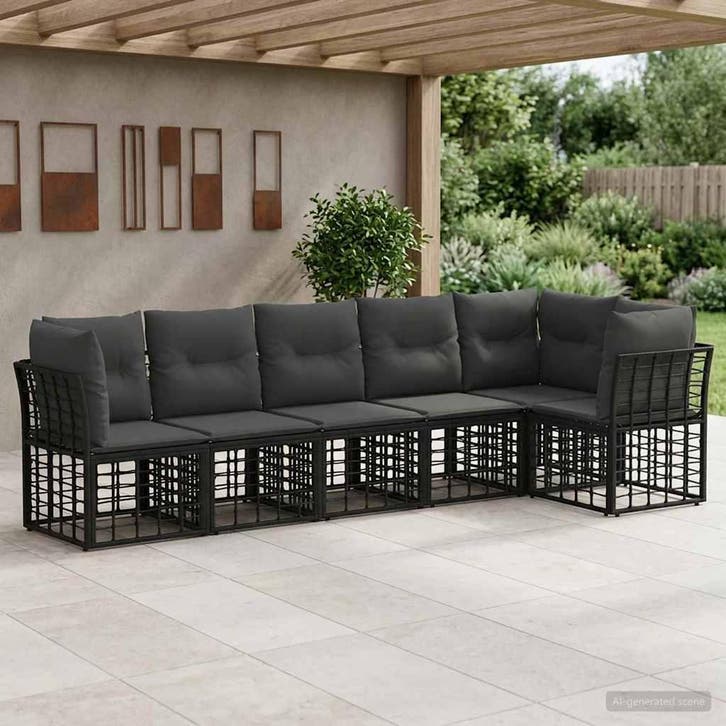 vidaXL Tuinbank Set 6 pcs Zwart poly rattan, Jardin & Terrasse, Ensembles de jardin, Envoi