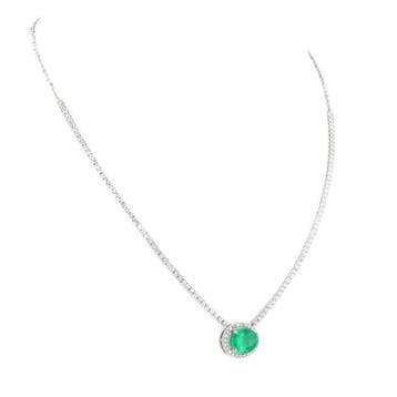 Collier - 14 carats Or blanc - 4.64ct. tw. Émeraude -