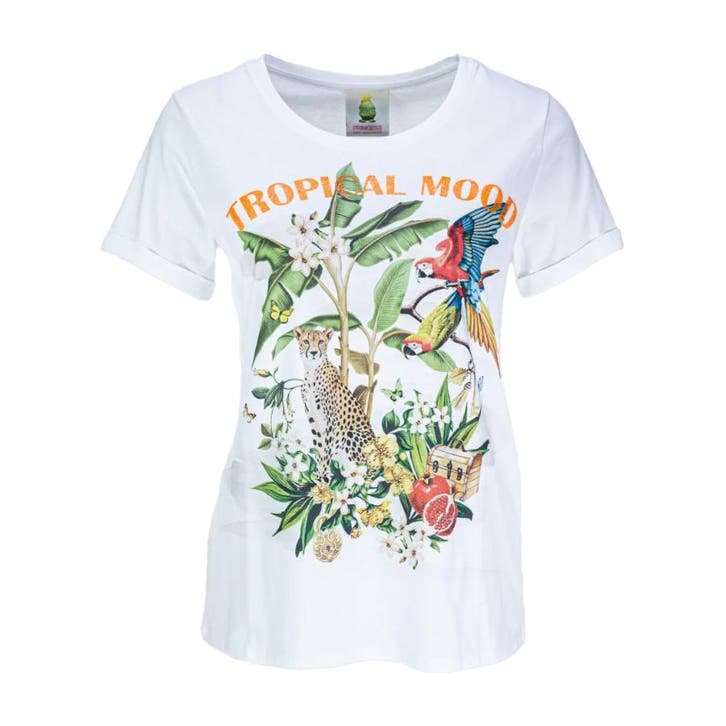 Princess goes Hollywood • wit t-shirt tropical mood • 36, Kleding | Dames, Blouses en Tunieken, Wit, Nieuw, Maat 36 (S), Verzenden