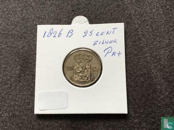 Nederland 25 cent 1826 (B), Postzegels en Munten, Verzenden, 5 cent, Losse munt, Goud