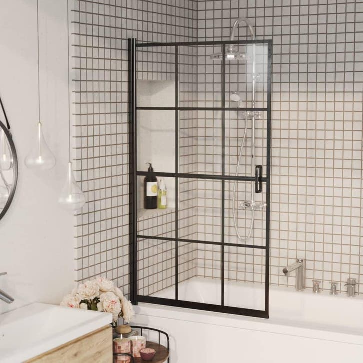 vidaXL Douchewand 80x140 cm ESG zwart, Bricolage & Construction, Sanitaire, Envoi