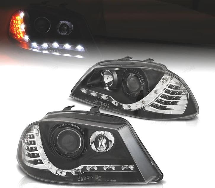 PHARES SEAT IBIZA 6L 02-08 DIURNES LED CLIGNOTANTS FOND NOIR, Auto-onderdelen, Verlichting, Verzenden