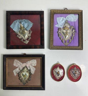 Antiek Votiefgeschenk (5) - Messing, Verzilverd, Glas,