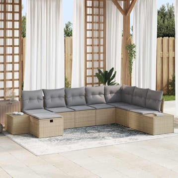 vidaXL Tuinbank Set 8 st Beige poly rattan, Verzenden, Nieuw