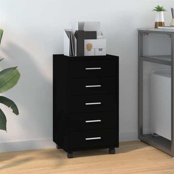 vidaXL Ladekast met wieltjes bewerkt hout zwart, Huis en Inrichting, Verzenden, Nieuw