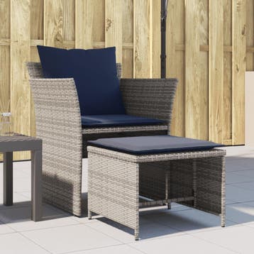 vidaXL Tuinstoel met voetenbank poly rattan grijs, Verzenden