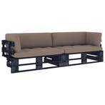 vidaXL Tweezitsbank pallet met kussens zwart geïmpregneerd, Verzenden