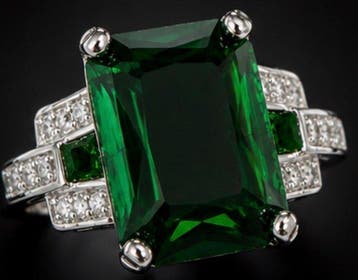 Argent sterling 925 Bague en cristal vert émeraude à coupe, Nieuw