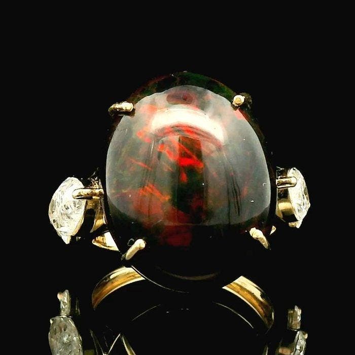 Ring - 14 karaat Geel goud - 13.27ct. tw. Opaal - Diamant, Bijoux, Sacs & Beauté, Bagues