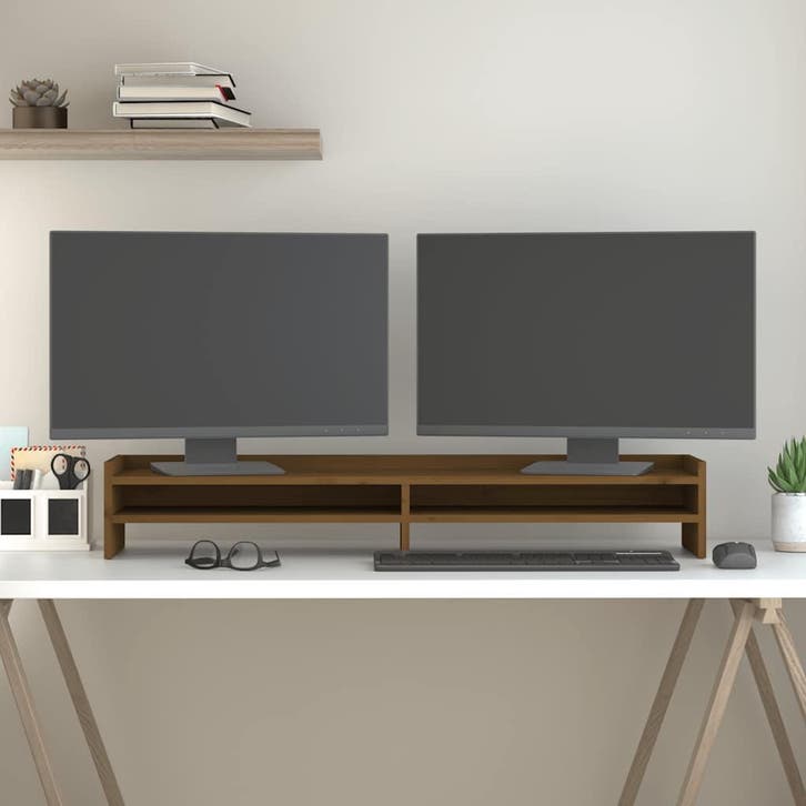 vidaXL Monitorstandaard 100x24x16 cm massief grenenhout, Computers en Software, Overige Computers en Software, Nieuw, Verzenden