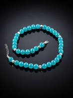 Collier de perles en chalcedoine véritable bleu océan -
