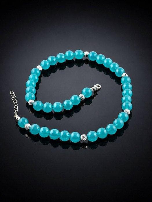 Collier de perles en chalcedoine véritable bleu océan -, Antiek en Kunst, Curiosa en Brocante