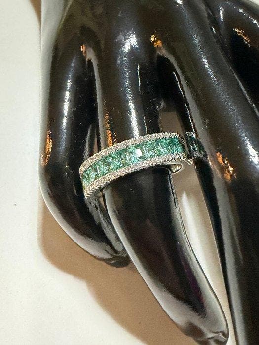 925 sterlingzilver Franse smaragdgroene eeuwigheidsring -, Antiek en Kunst, Curiosa en Brocante