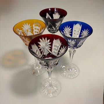 Lausitzer Glas - Wijnglas (4) - Kristal - Vintage gekleurde, Antiek en Kunst