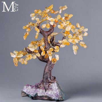 Citrien edelsteen “Tree of Life” op natuurlijke, Verzamelen, Mineralen en Fossielen