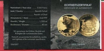 Tsjaad. 5000 Francs Beaver (Zonder minimumprijs)