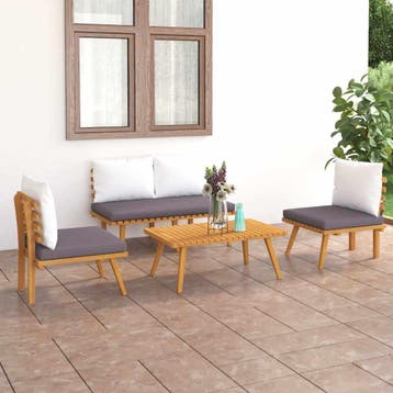 vidaXL 4-delige Loungeset met kussens massief acaciahout, Verzenden, Nieuw, Loungeset