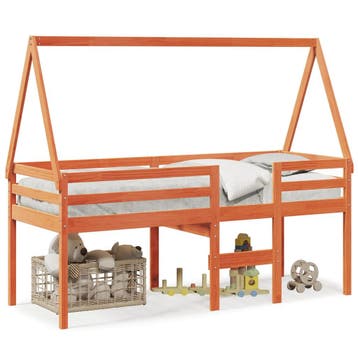 vidaXL Hoogslaper met dak massief grenenhout wasbruin 90x200, Verzenden, Nieuw
