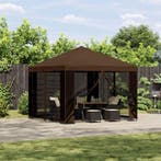 vidaXL Tuin gazebo met zijwanden 3 x 3 m Bruin Polyester en, Verzenden