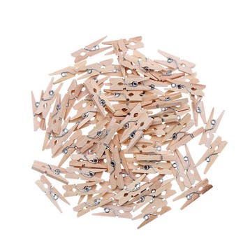 Set van 100 micro wasknijpers (25 mm, hout), Verzenden, Nieuw