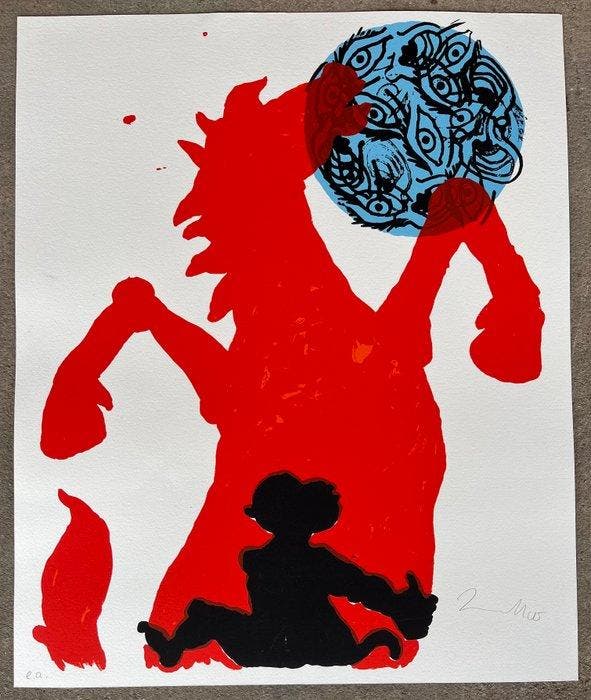 Jörg Immendorff (1945-2007) - Ohne Titel (rotes Pferd, Affe,, Antiek en Kunst, Antiek | Overige Antiek